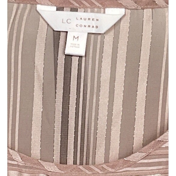 LC Lauren Conrad Top Puff Balloon Sleeve Pink Sheer Striped Blouse Medium Career - Picture 4 of 4